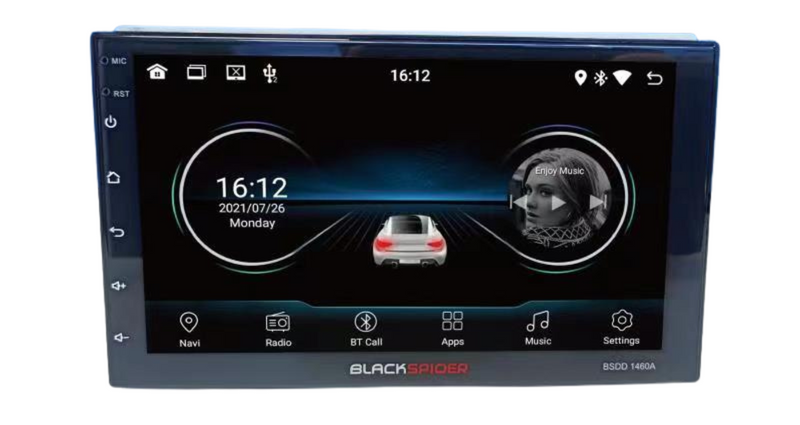 Blackspider BSDD1460LB+FREE CAMERA  7" Apple CarPlay Double Din Android Media BT/USB