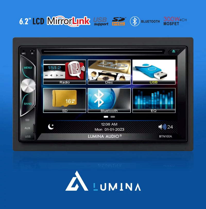 Lumina BTN100A 6.2" DVD, BLUETOOTH, CD,USB Double Din Radio