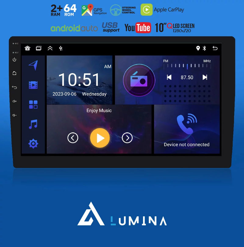 Lumina LA9150-CLUB 9" Carplay, Android Auto, USB Double Din Radio